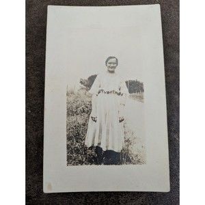 RPPC Pretty Smiling Lady Field Above Waist Dress Postcard Vintage 1910s? AZO